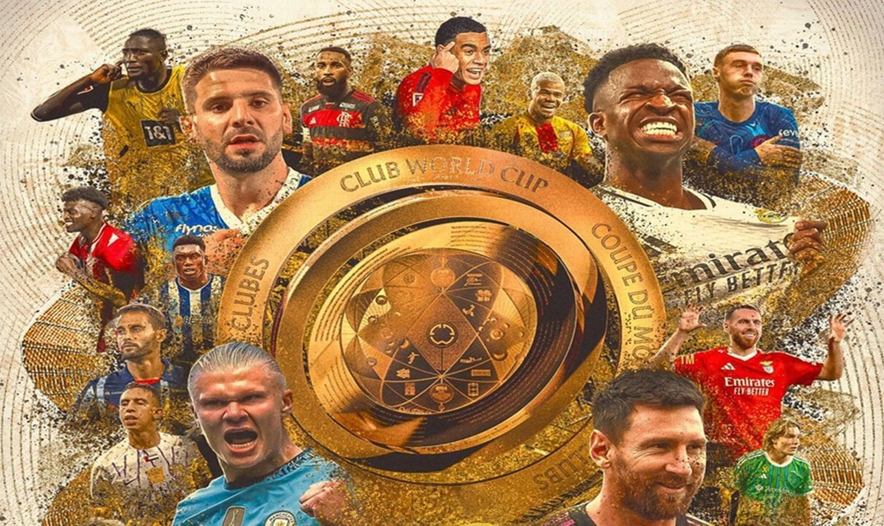 ilustración del trofeo con collage de rostros de jugadores del torneo